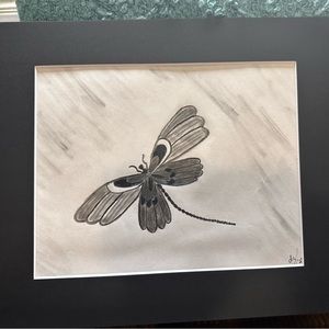 Hand crafted original hand drawn dragonfly black and white wall decor